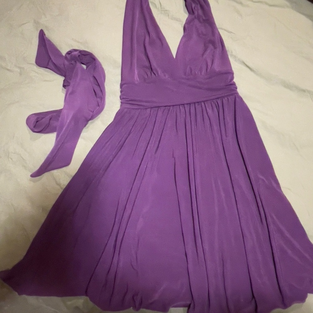 Moda International Purple Pleated Halter Sundress